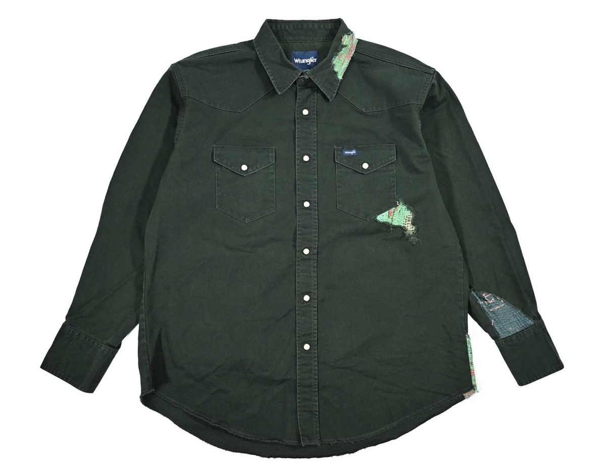 画像1: Used Wrangler Customized Western Shirt Green (1)