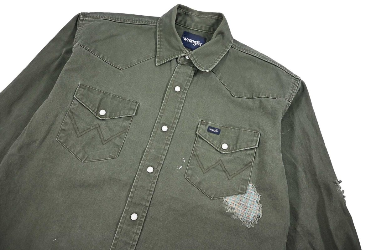 画像3: Used Wrangler Customized Western Shirt Olive (3)