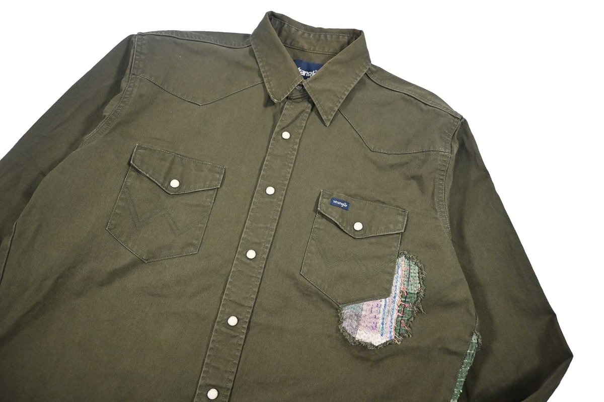 画像3: Used Wrangler Customized Western Shirt Olive (3)