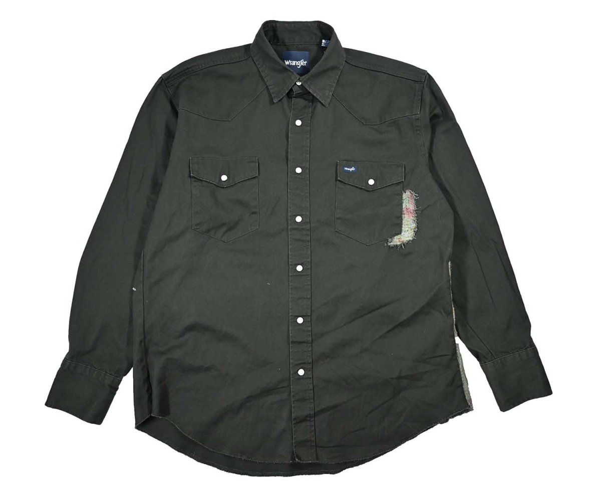 画像1: Used Wrangler Customized Western Shirt Green (1)