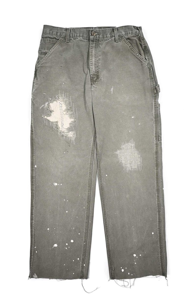 画像1: Used Carhartt Customized Duck Carpenter Pants Moss カーハート (1)