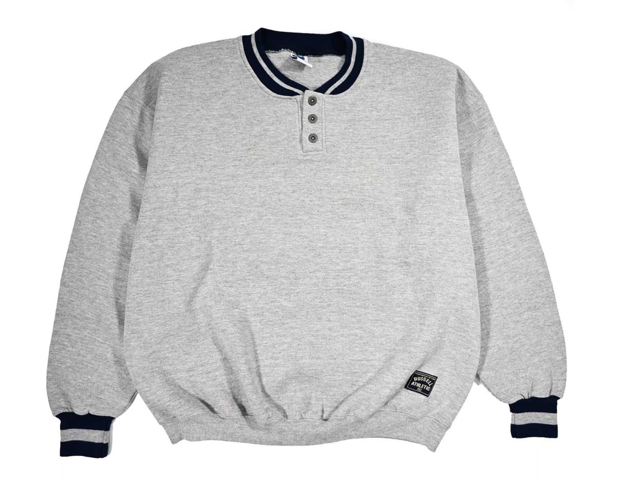 画像1: Used Russell Athletic Henley Neck Blank Sweat Shirt made in USA (1)