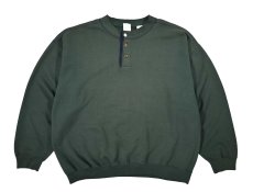 画像1: Used Gap Blank Henley Neck Sweat Shirt Green (1)