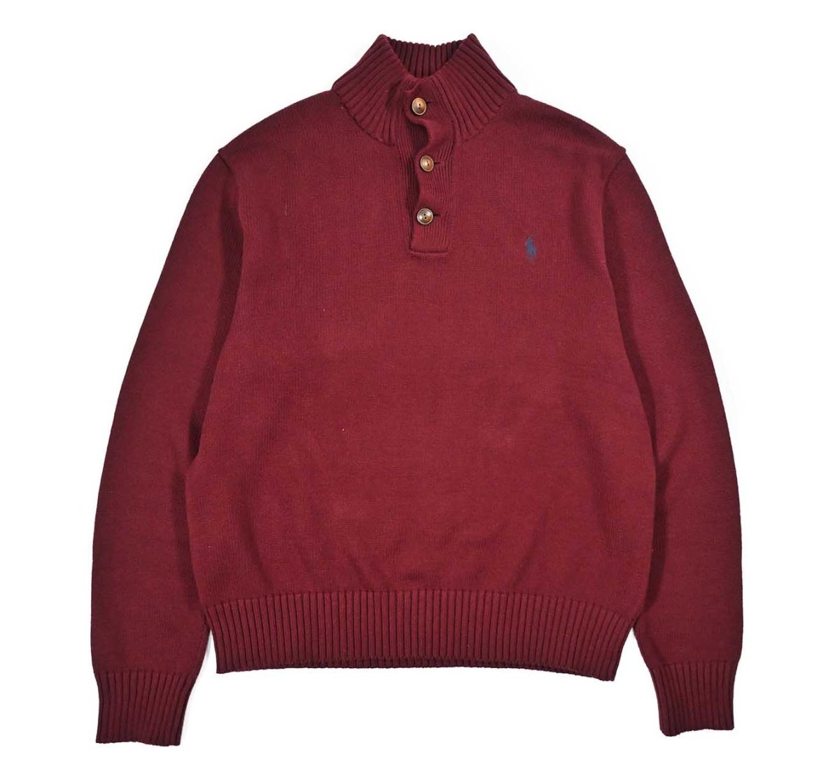 画像1: Used Polo Ralph Lauren High Neck Cotton Knit Sweater Burgundy ラルフローレン (1)