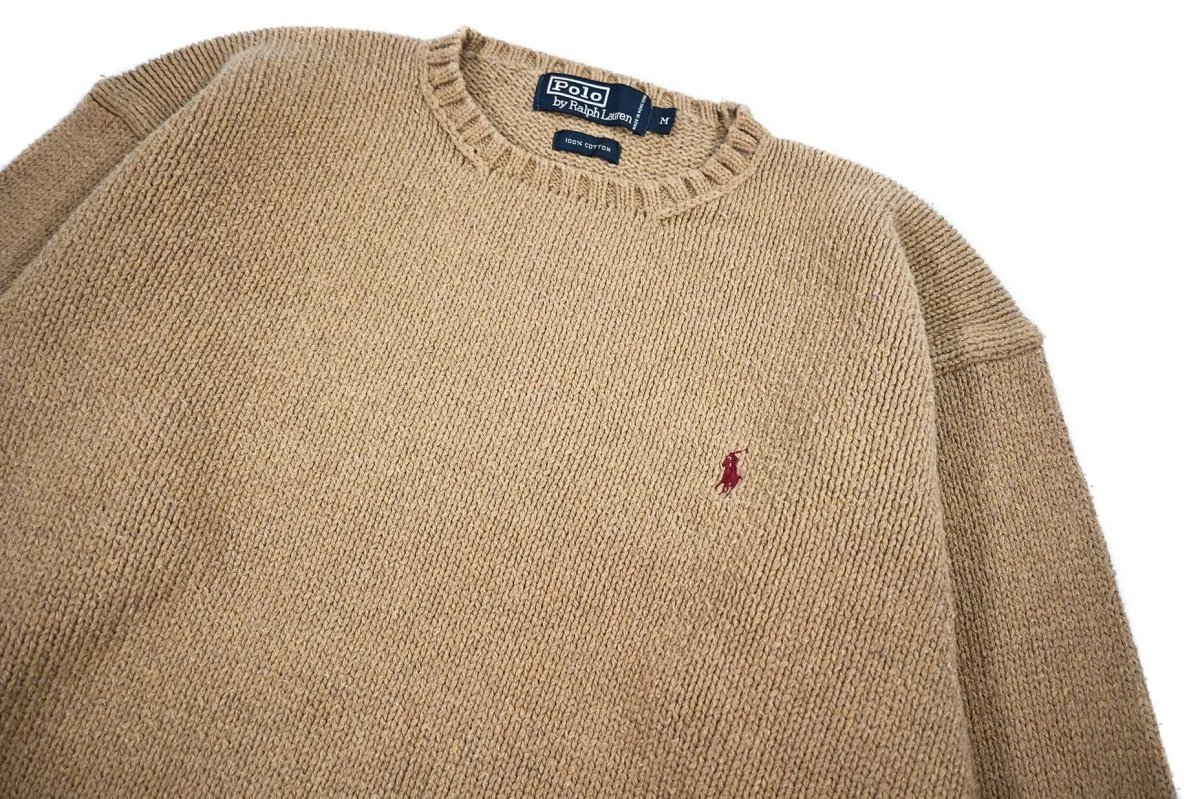 画像2: Used Polo Ralph Lauren Cotton Knit Sweater Beige ラルフローレン (2)