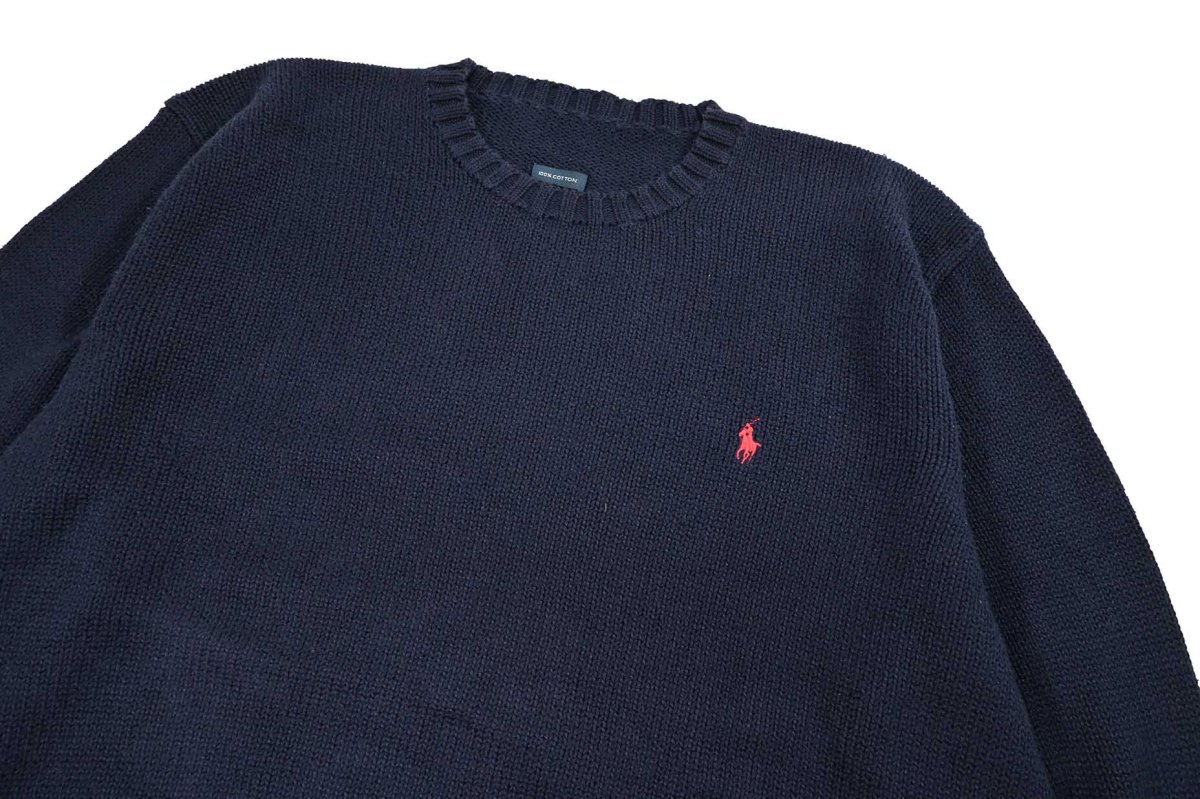 画像2: Used Polo Ralph Lauren Cotton Knit Sweater Navy ラルフローレン (2)