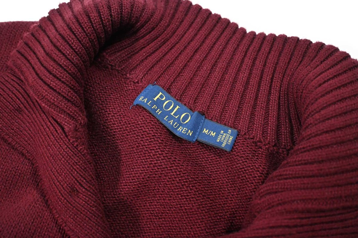 画像4: Used Polo Ralph Lauren High Neck Cotton Knit Sweater Burgundy ラルフローレン (4)