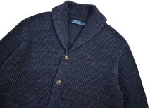 画像2: Used Polo Ralph Lauren Shawl Collar Cotton Knit Sweater Navy ラルフローレン (2)