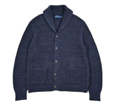 画像1: Used Polo Ralph Lauren Shawl Collar Cotton Knit Sweater Navy ラルフローレン (1)