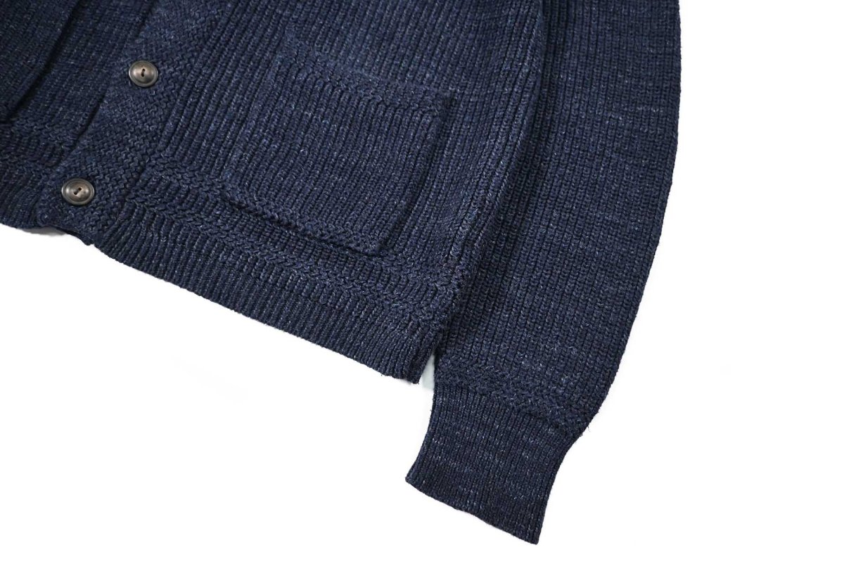 画像3: Used Polo Ralph Lauren Shawl Collar Cotton Knit Sweater Navy ラルフローレン (3)