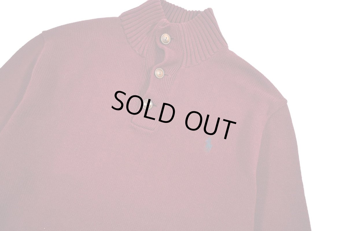 画像2: Used Polo Ralph Lauren High Neck Cotton Knit Sweater Burgundy ラルフローレン (2)