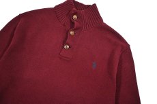 画像2: Used Polo Ralph Lauren High Neck Cotton Knit Sweater Burgundy ラルフローレン (2)