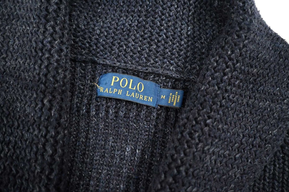 画像4: Used Polo Ralph Lauren Shawl Collar Cotton Knit Sweater Navy ラルフローレン (4)
