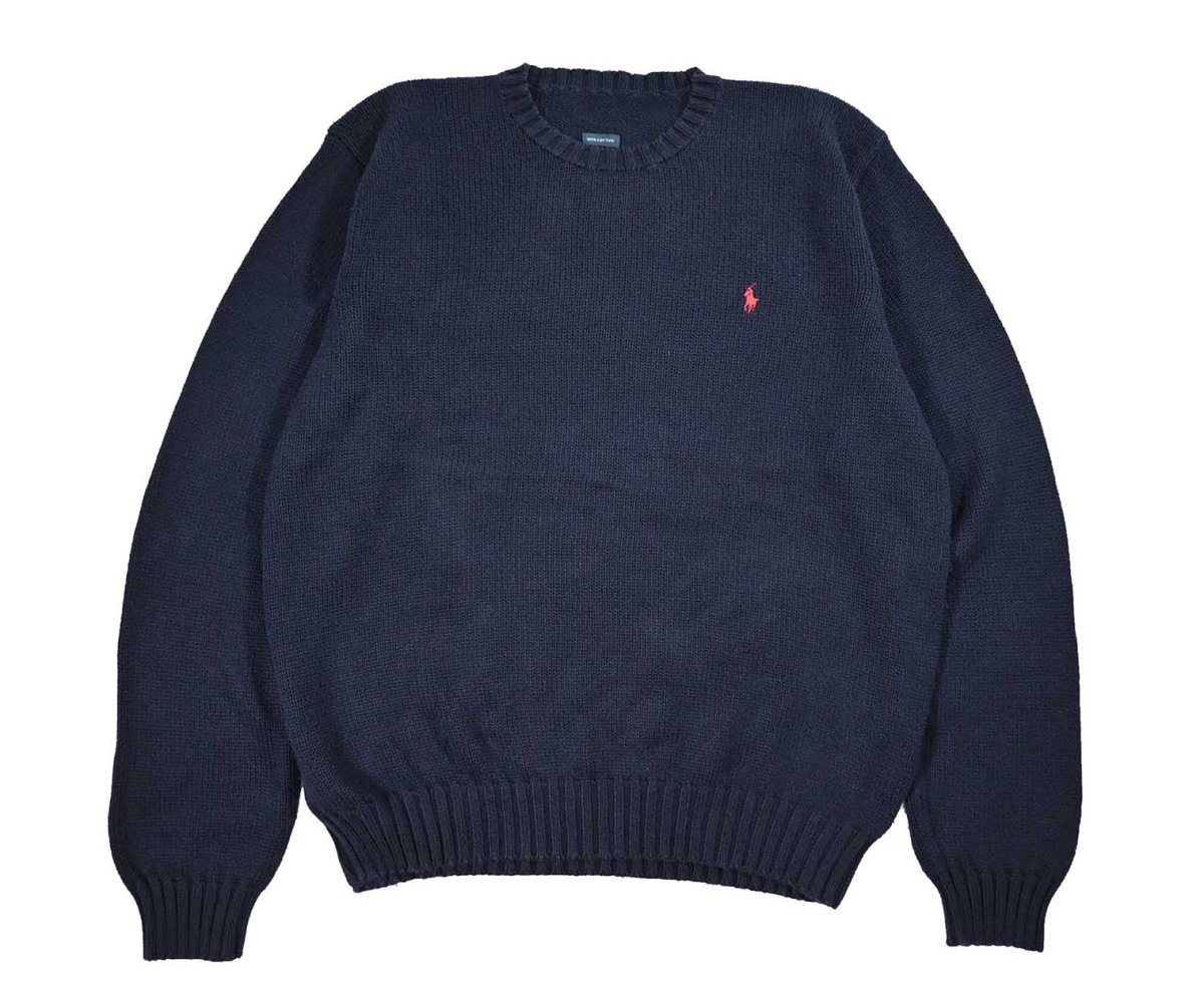 画像1: Used Polo Ralph Lauren Cotton Knit Sweater Navy ラルフローレン (1)