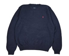 画像1: Used Polo Ralph Lauren Cotton Knit Sweater Navy ラルフローレン (1)