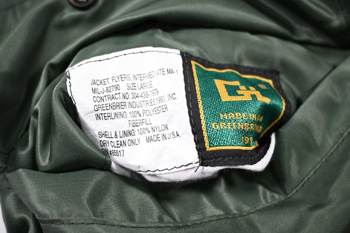 画像5: Deadstock GREENBRIER MA-1 Flight Jacket Olive made in USA (5)