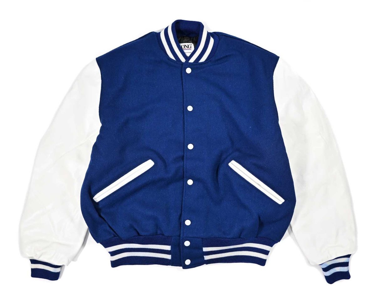 画像1: Deadstock DeLong Melton/Leather Varsity Jacket Blue/White made in USA (1)