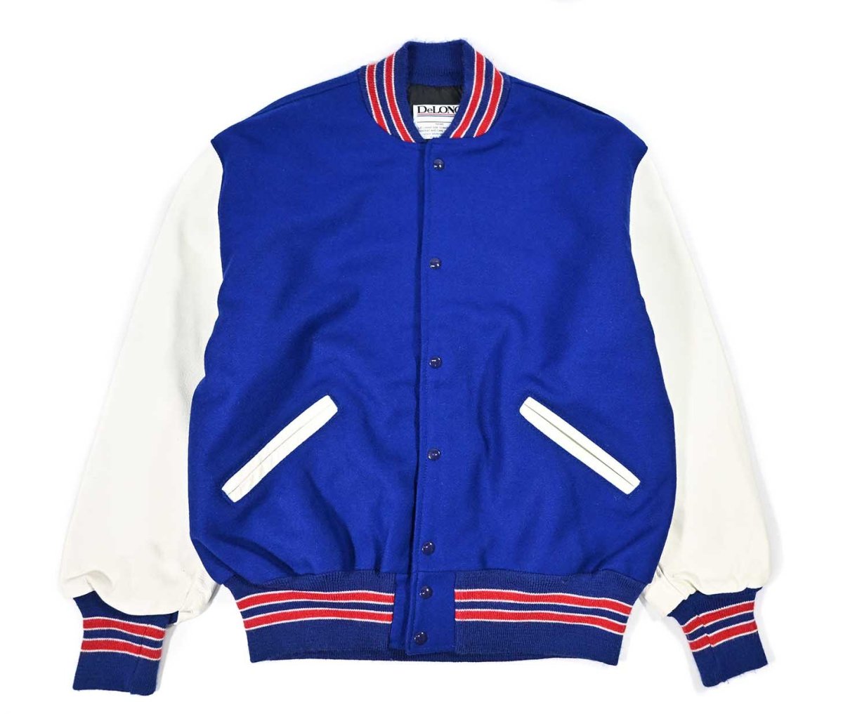 画像1: Deadstock DeLong Melton/Leather Varsity Jacket Blue/White made in USA (1)