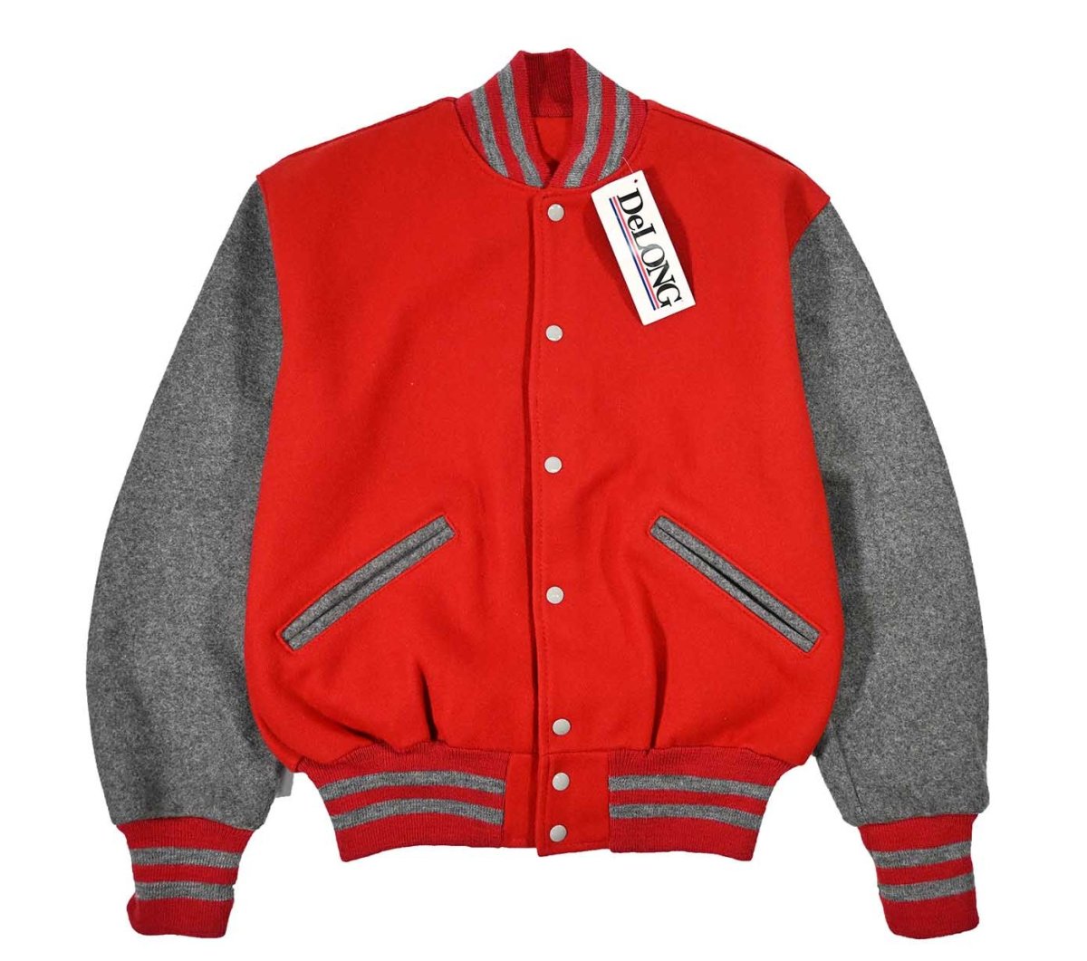 画像1: Deadstock DeLong Melton Varsity Jacket Red/Grey made in USA (1)