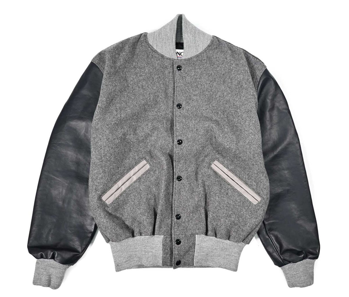 画像1: Deadstock DeLong Melton/Leather Varsity Jacket Grey/Navy (1)