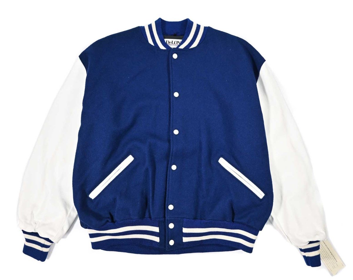 画像1: Deadstock DeLong Melton/Leather Varsity Jacket Blue/White made in USA (1)