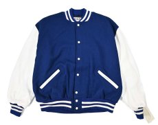画像1: Deadstock DeLong Melton/Leather Varsity Jacket Blue/White made in USA (1)