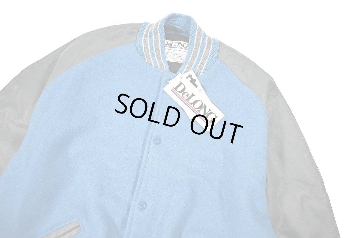 画像2: Deadstock DeLong Melton/Leather Varsity Jacket Sax/Grey made in USA (2)