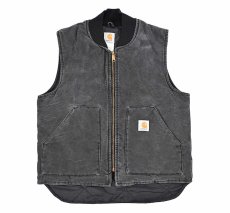 画像1: Used Carhartt Quilt Lined Duck Vest Black made in USA (1)