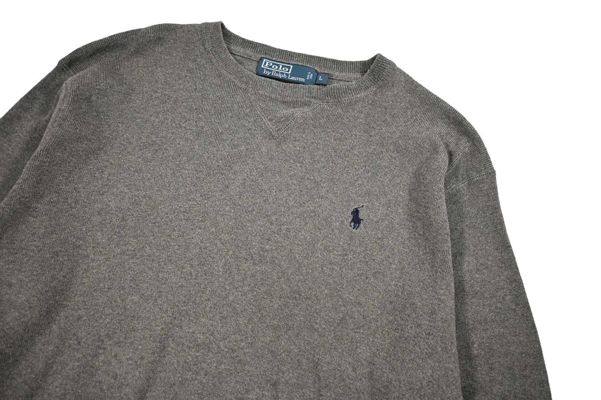 画像2: Used Polo Ralph Lauren Cotton Knit Grey ラルフローレン (2)