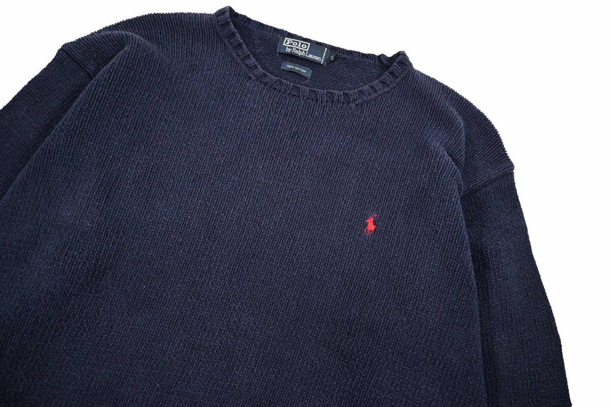 画像2: Used Polo Ralph Lauren Cotton Knit Navy ラルフローレン (2)