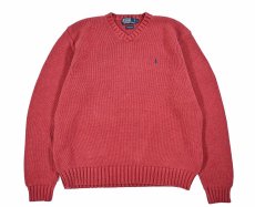 画像1: Used Polo Ralph Lauren V-Neck Cotton Knit Pink ラルフローレン (1)