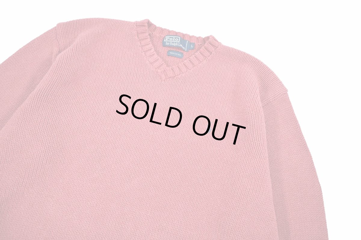 画像2: Used Polo Ralph Lauren V-Neck Cotton Knit Pink ラルフローレン (2)