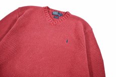 画像2: Used Polo Ralph Lauren V-Neck Cotton Knit Pink ラルフローレン (2)