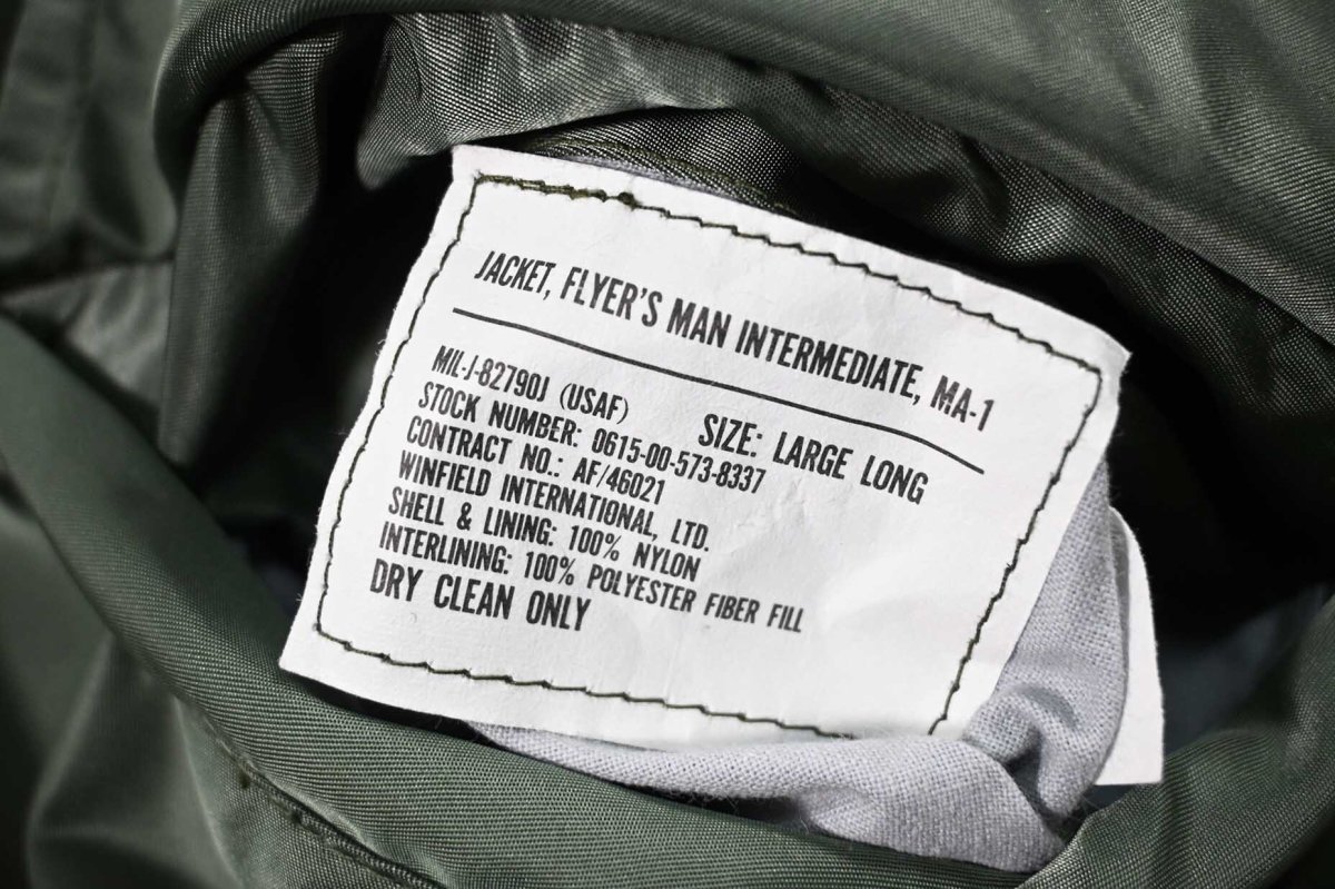 画像7: Deadstock Winfield International MA-1 Flight Jacket Olive Long Type (7)