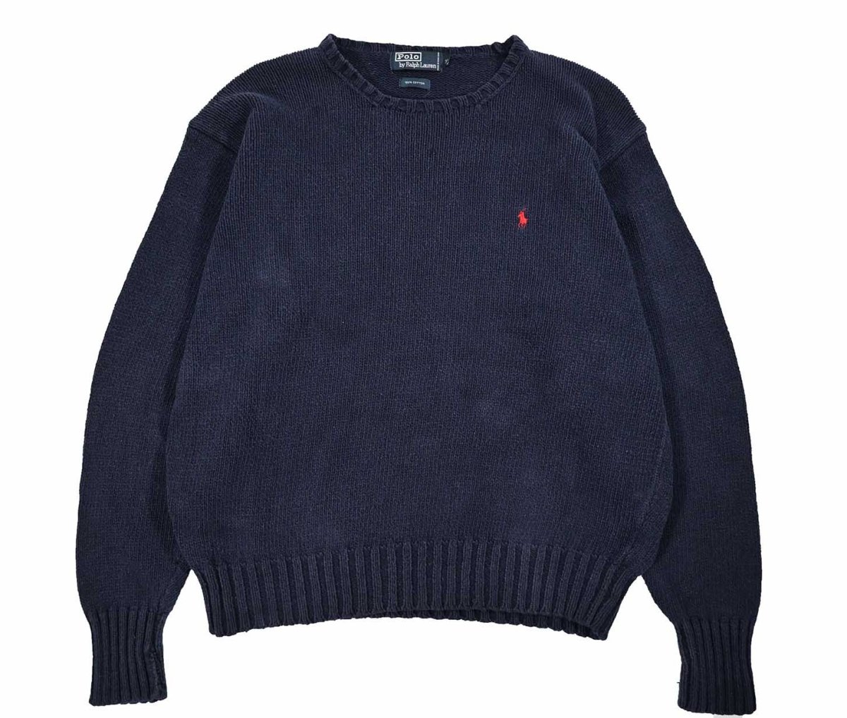 画像1: Used Polo Ralph Lauren Cotton Knit Navy ラルフローレン (1)