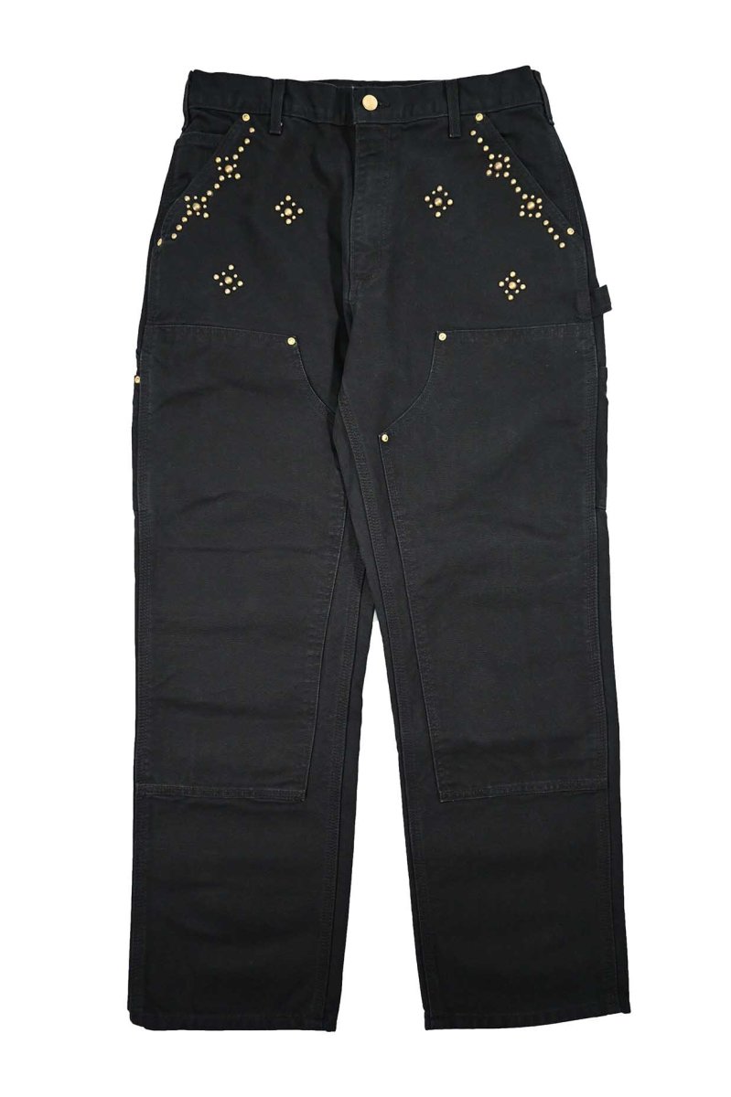 画像1: Used Carhartt Studded Duck Double Knee Carpenter Pants Black made in USA カーハート (1)