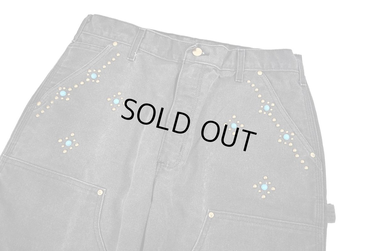 画像2: Used Carhartt Studded Duck Double Knee Carpenter Pants Fade Black made in USA カーハート (2)