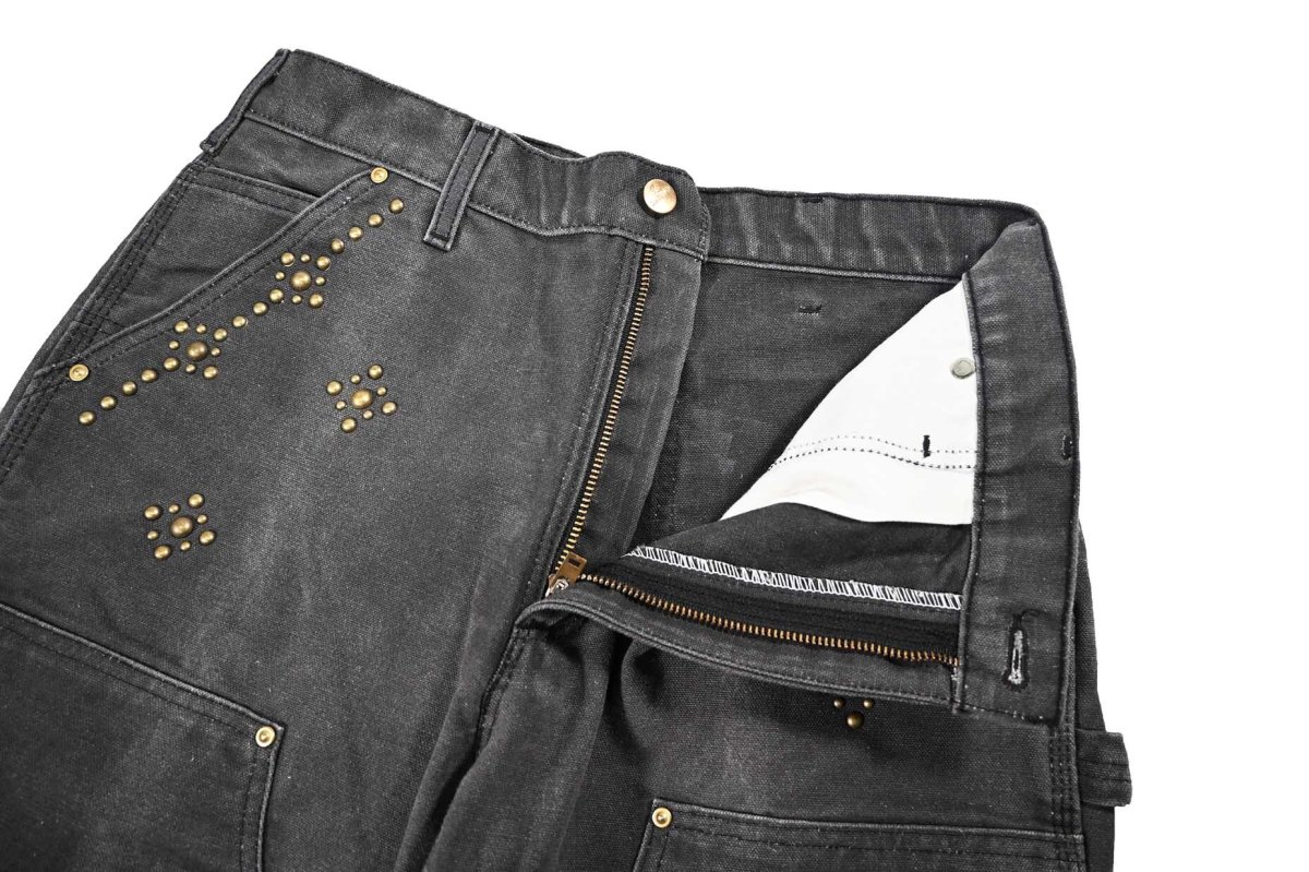 画像6: Used Carhartt Studded Duck Double Knee Carpenter Pants Fade Black made in USA カーハート (6)