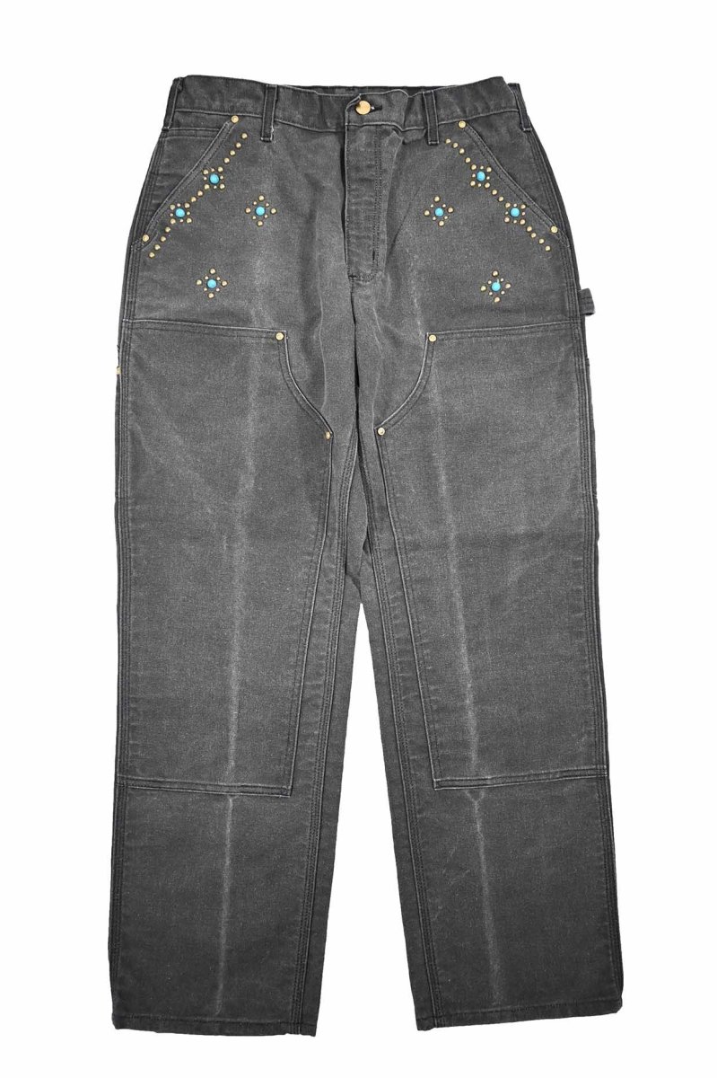 画像1: Used Carhartt Studded Duck Double Knee Carpenter Pants Fade Black made in USA カーハート (1)
