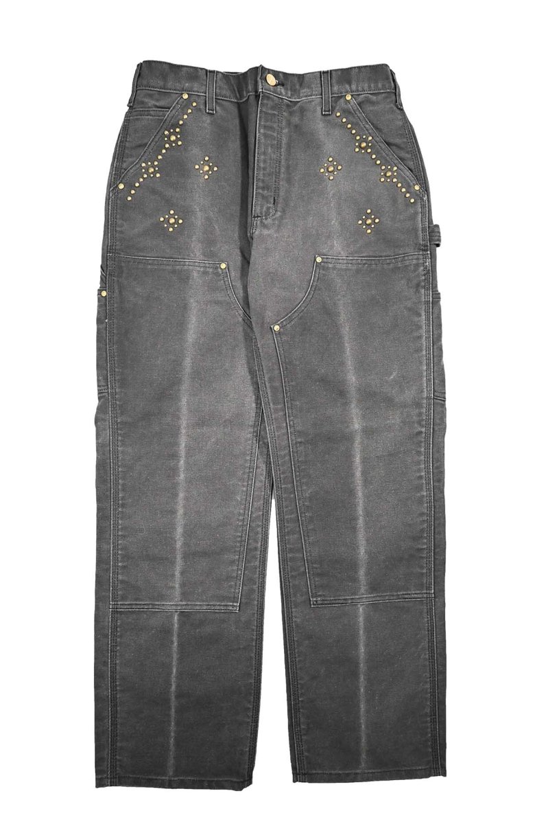 画像1: Used Carhartt Studded Duck Double Knee Carpenter Pants Fade Black made in USA カーハート (1)