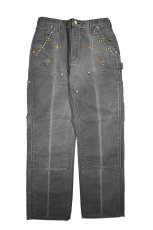 画像1: Used Carhartt Studded Duck Double Knee Carpenter Pants Fade Black made in USA カーハート (1)