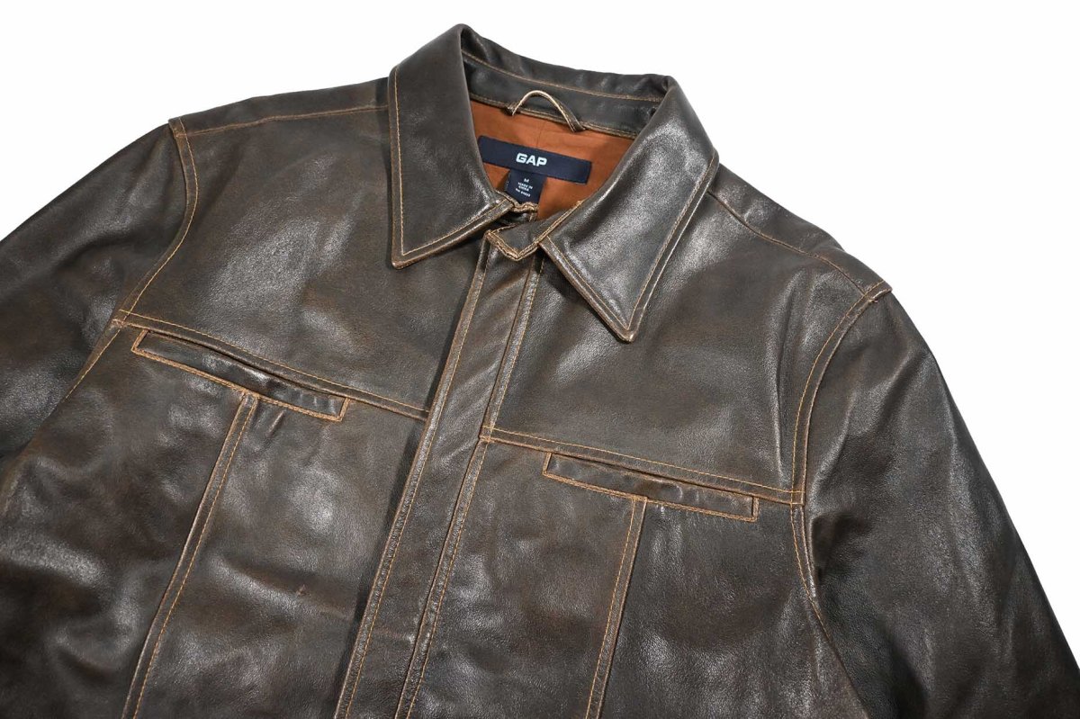 画像3: Used Gap Leather Jacket Brown (3)