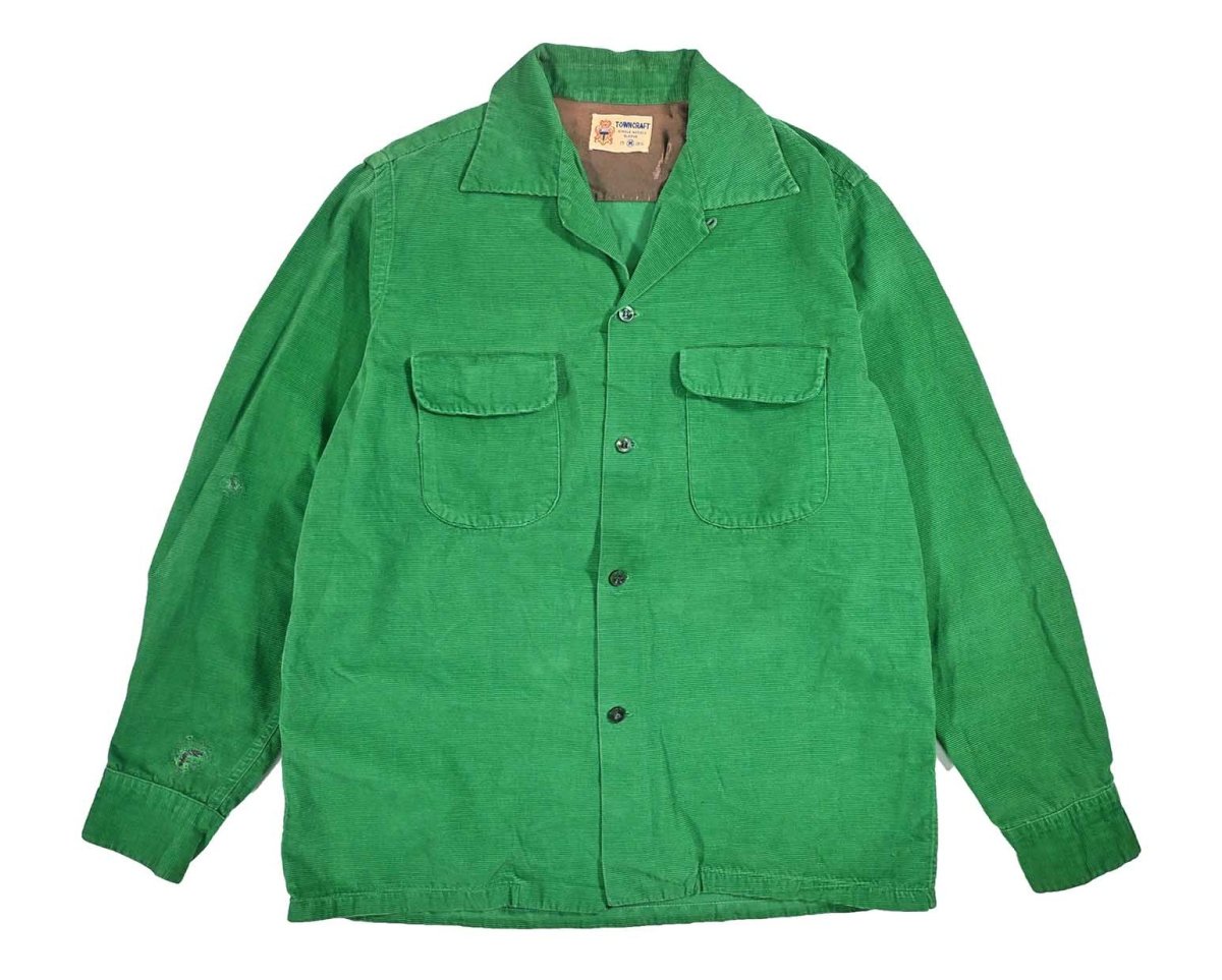 画像1: 50s Used Towncraft Corduroy Open Collar Shirt (1)