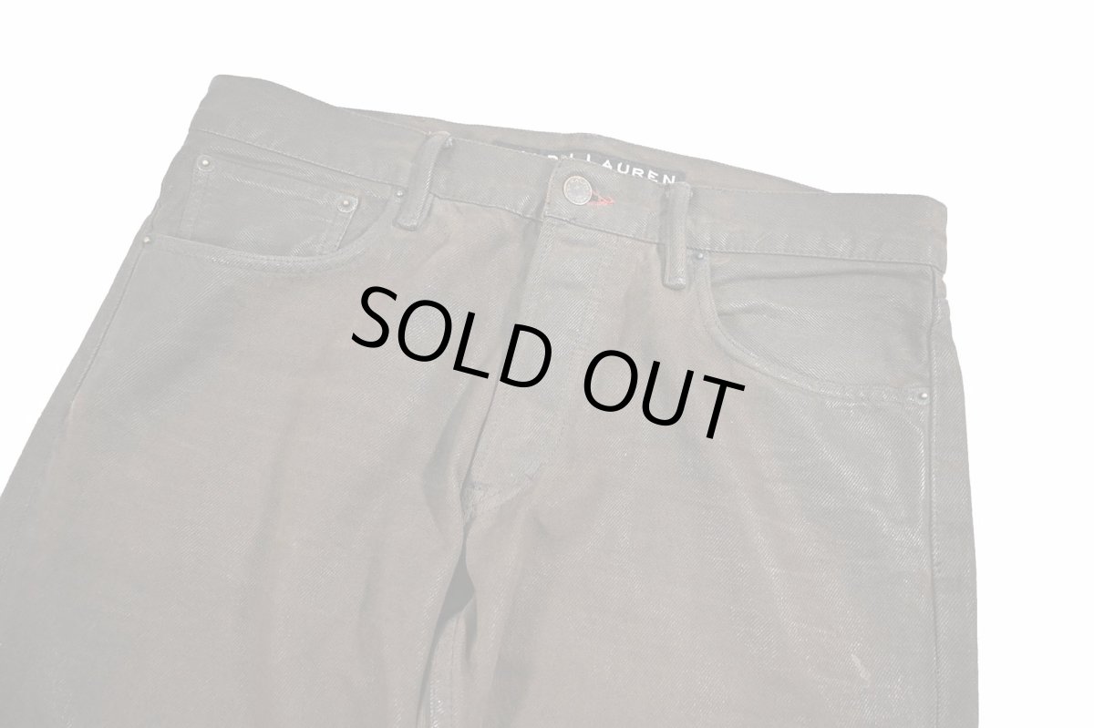 画像2: Used Ralph Lauren Black Label Coating Denim Pants Brown ラルフローレン (2)