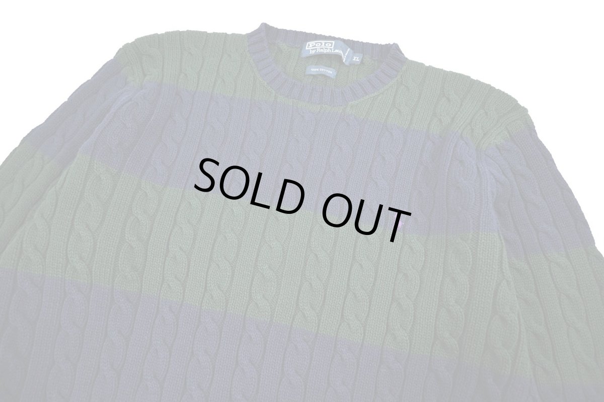 画像2: Used Polo Ralph Lauren Cotton Knit Navy/Green ラルフローレン (2)