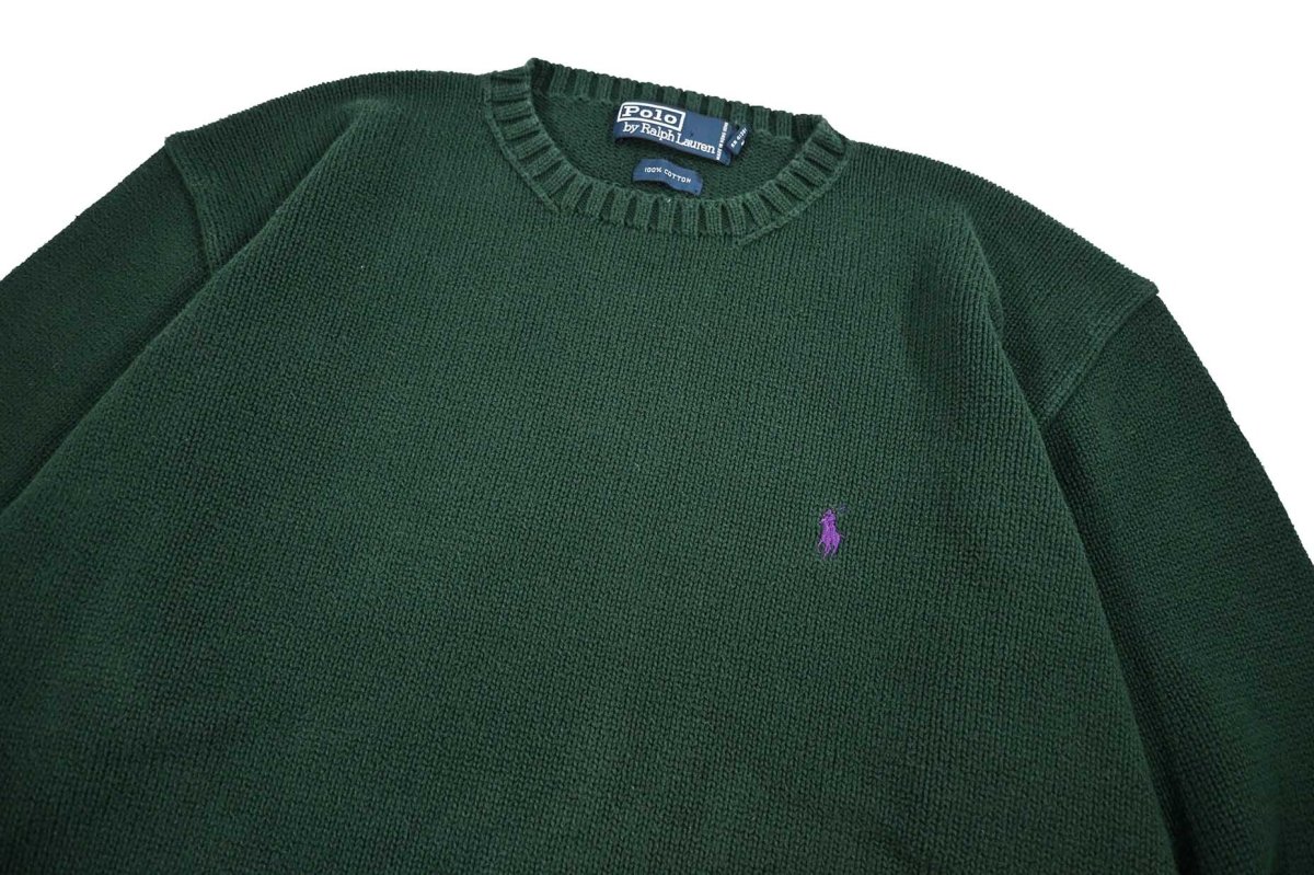 画像2: Used Polo Ralph Lauren Cotton Knit Green ラルフローレン (2)