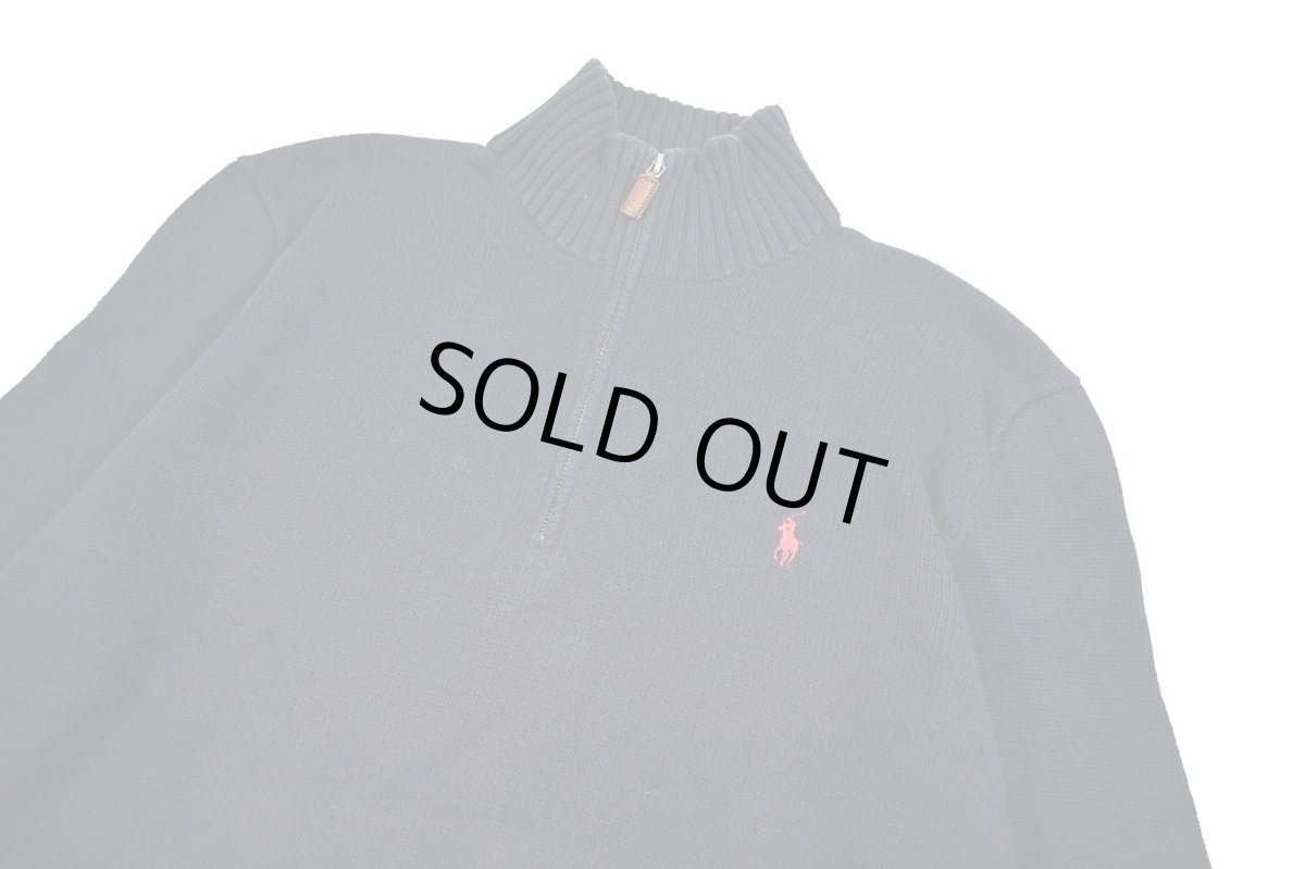 画像2: Used Polo Ralph Lauren Quarter Zip Cotton Knit Navy ラルフローレン (2)