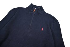 画像2: Used Polo Ralph Lauren Quarter Zip Cotton Knit Navy ラルフローレン (2)