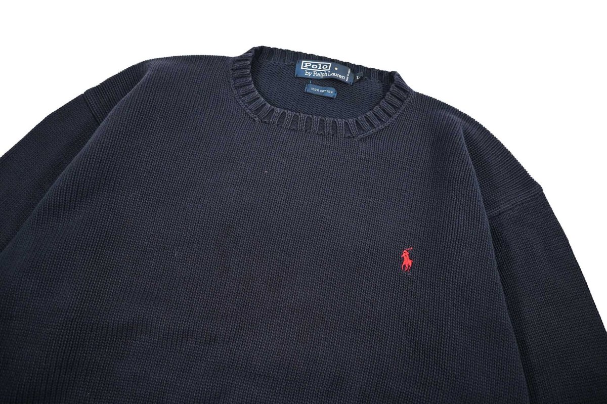 画像2: Used Polo Ralph Lauren Cotton Knit Navy ラルフローレン (2)