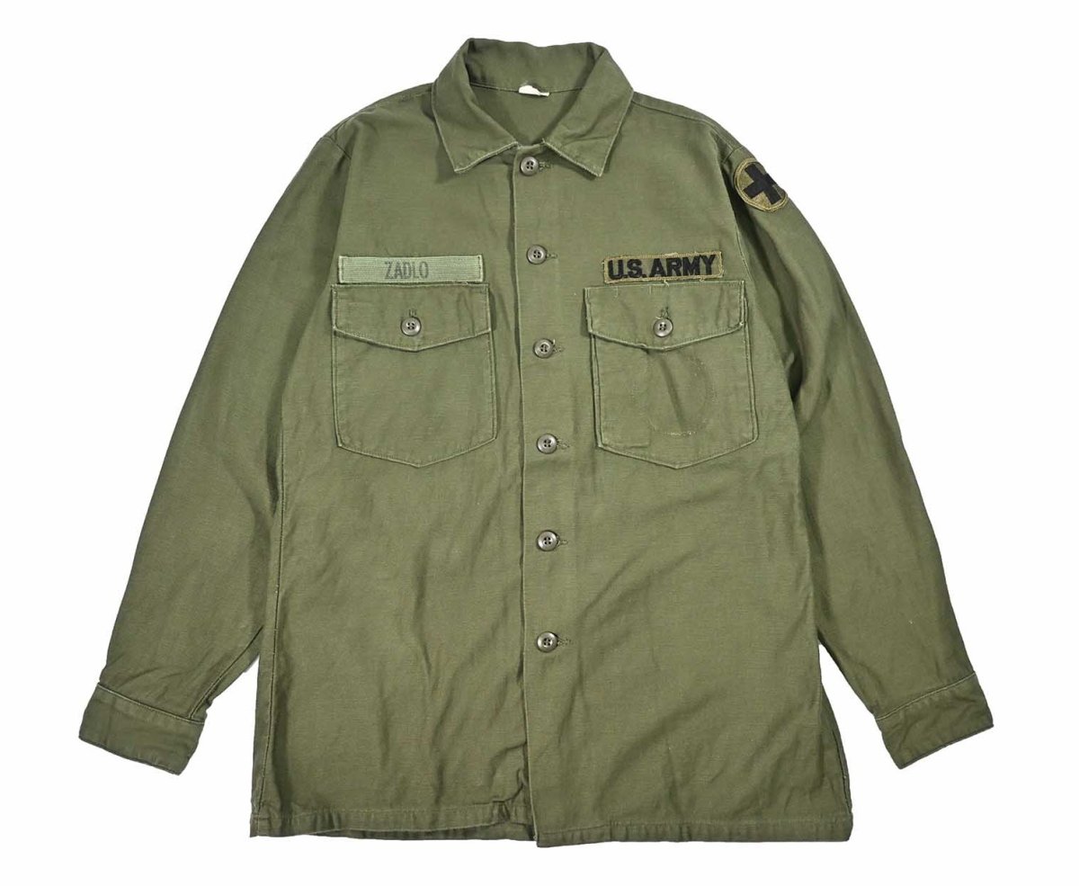 画像1: Used Us Military Cotton Sateen OG 107 Utility Shirt (1)